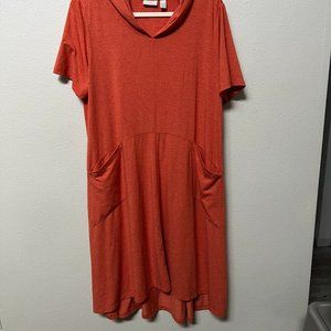 LOGO by Lori Goldstein, heathered orange dress with pockets and hood, size Large